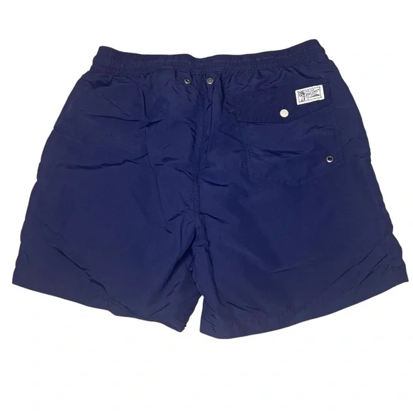 Polo Ralph Lauren Mens Med Swim Trunks Solid Swimsuit Navy Blue Red Pony Preppy - Picture 2 of 12